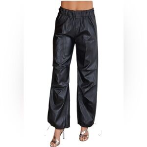 Venti 6 Black Vegan Leather Cargo Pull on Pants